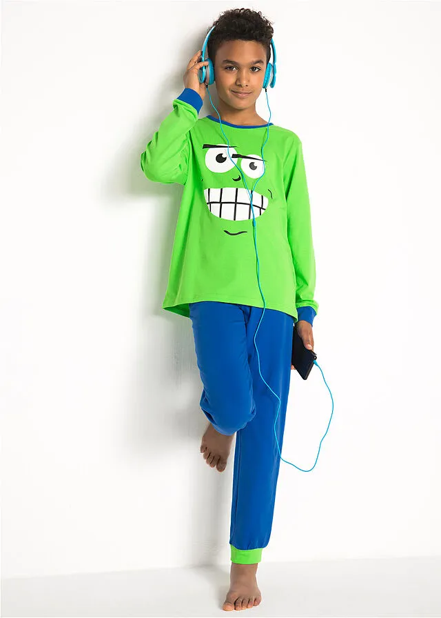 PIJAMA PARA NIñOS (2 PIEZAS) VERDE CHILLóN ESTAMPADOAZUL